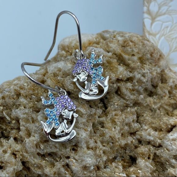 Sterling Silver Crystal Mermaid Earrings - Picture 6 of 7